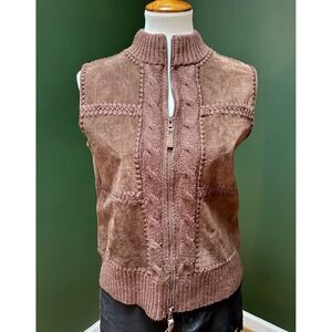 Designers Studio Originals Boho Hippie Leather Knit Sweater Vest Women's S